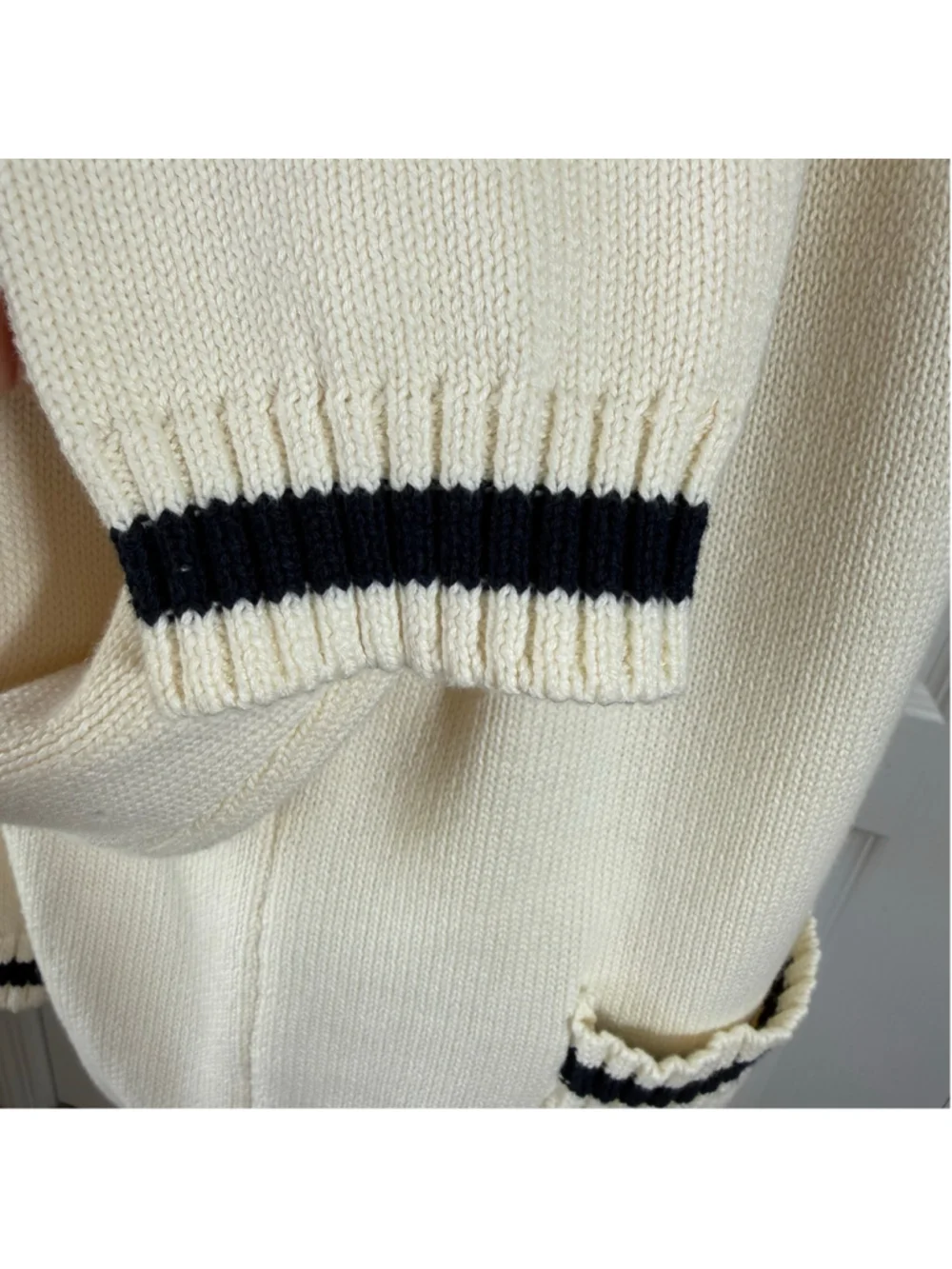 Women's Bobeau Tennis Cardigan Sweater Size L Beige Black